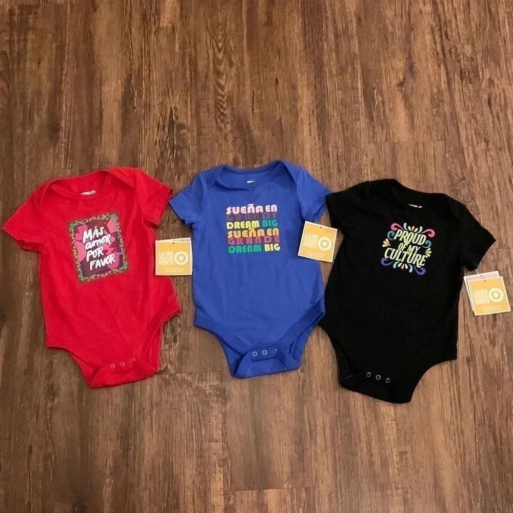 Infant Baby One Piece Bodysuit 3-Pack Latino Heritage Graphic Sz 6-9M NWT